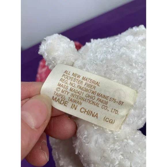 Dan Dee Victorian Sitting 8 Inch White Bear Pink Velvet Hat Rose Feather Bow - Picture 7 of 8